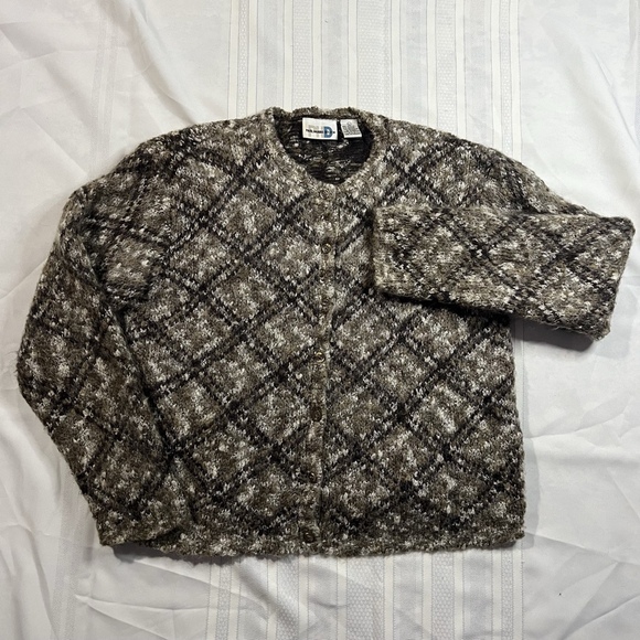 Vintage 90s Paul Harris Plaid Wool Mohair Cardigan Sweater Large Cozy Grunge - Picture 2 of 11